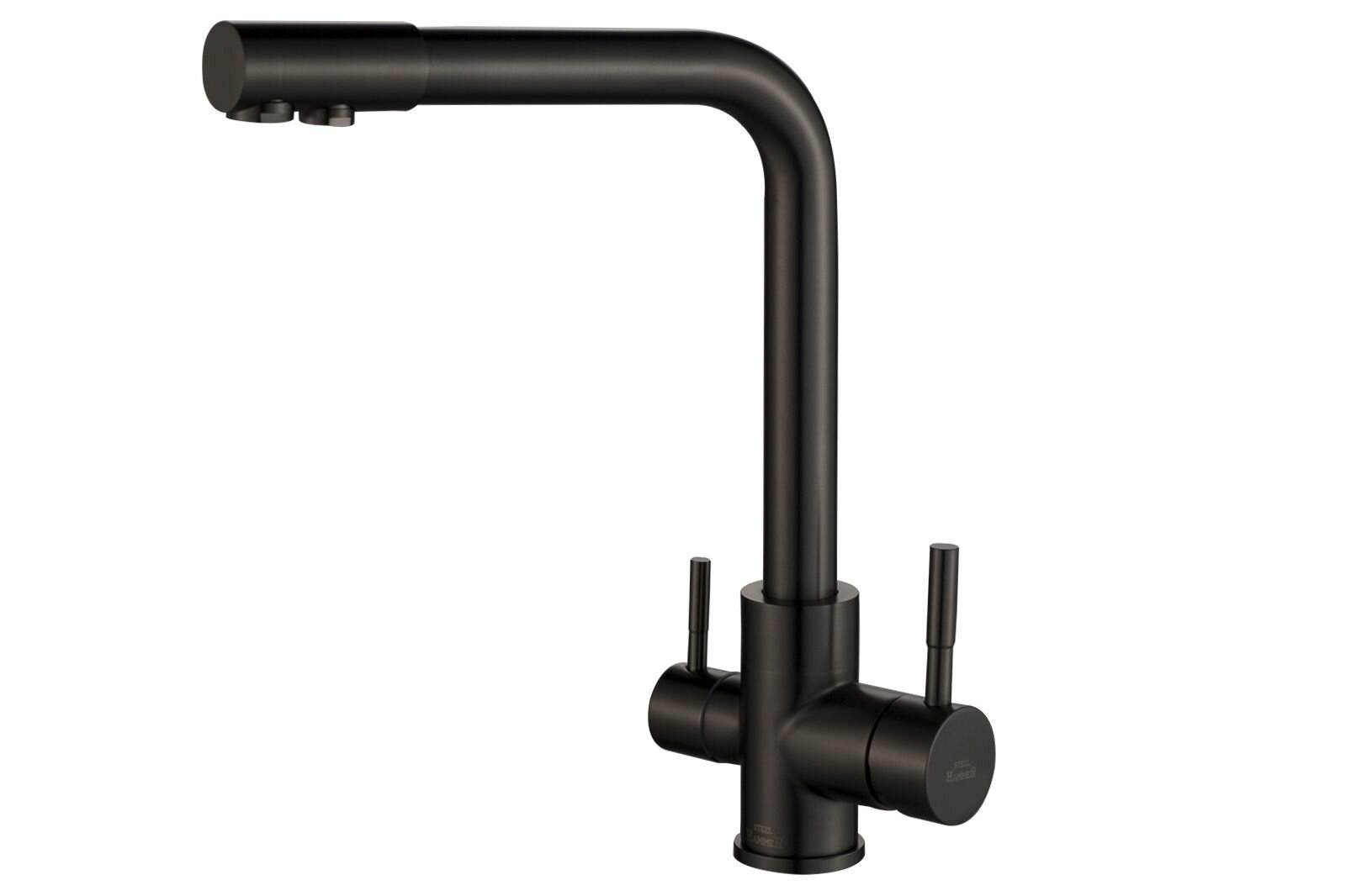 Смеситель ZorG Steel Hammer SH 801 INOX GRAFIT PVD для кухонной мойки, графит черный, под фильтр 2в1, Г излив