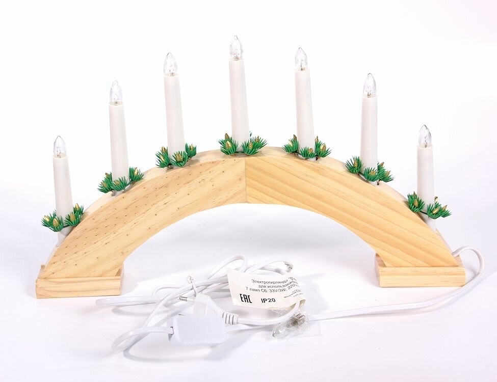 Свечи на деревянной подставке - горке 7 свечей 40х28.5 см SNOWHOUSE BIE1507