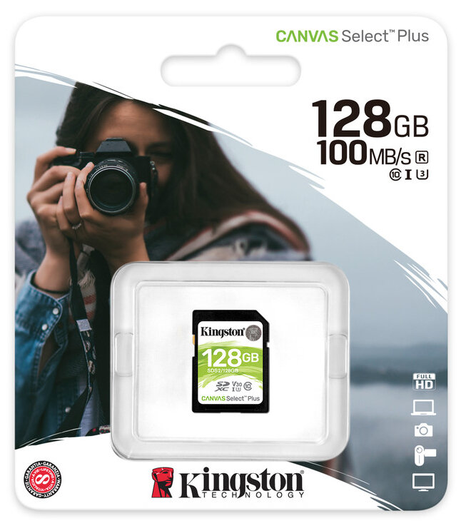 Карта памяти 128Gb Kingston Canvas Select Plus SDXC UHS-I U3 V30 (100/85 Mb/s)