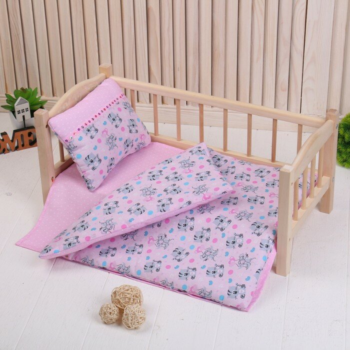 Кукольное постельное белье Страна Карнавалия Котята на розовом, простынь, одеяло, подушка
