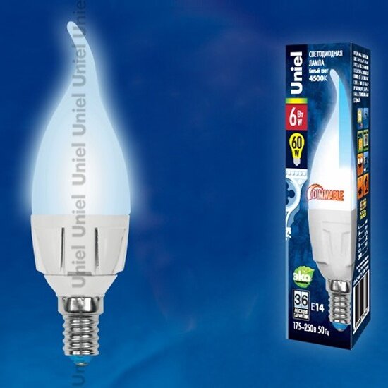 Светодиодная лампа UNIEL LED-CW37-6W/NW/E14/FR/DIM PLP01WH