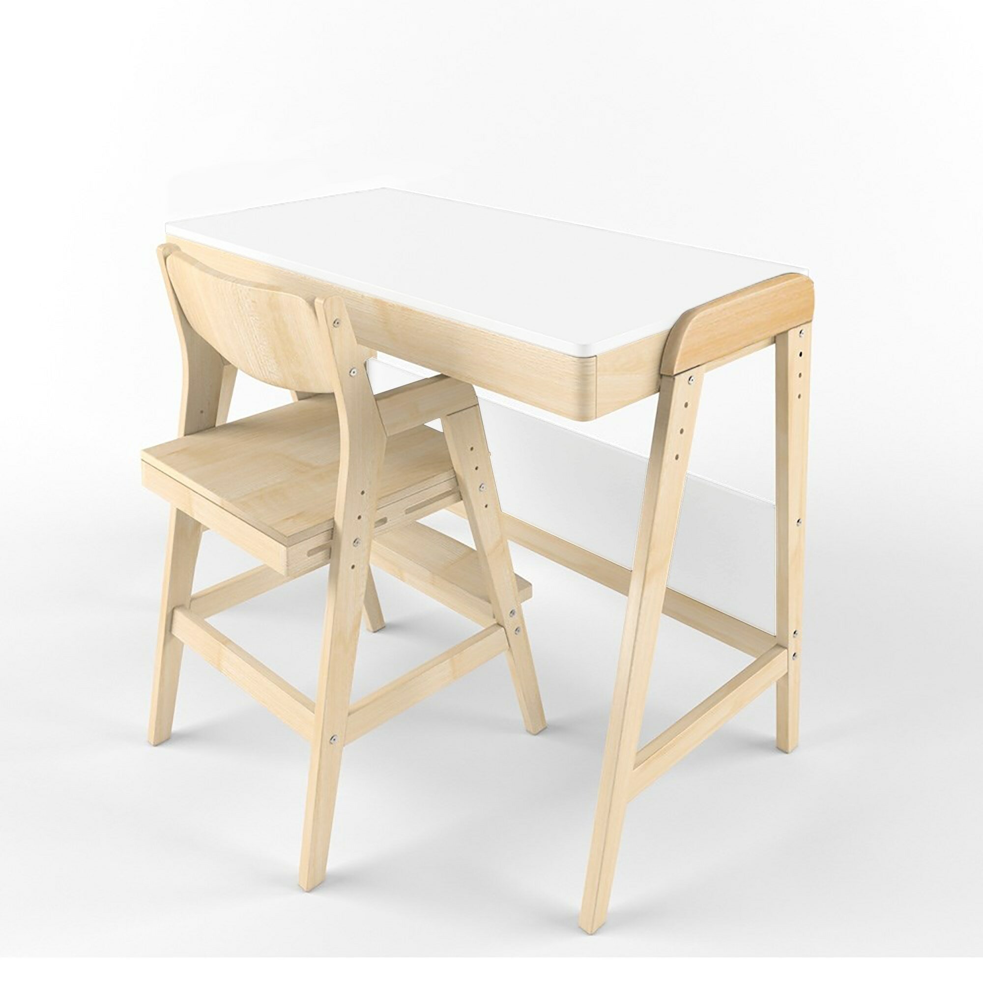 Стол деревянный растущий и стул "Вуди" (38 попугаев), цвет Без покрытия/Комбо-Белый