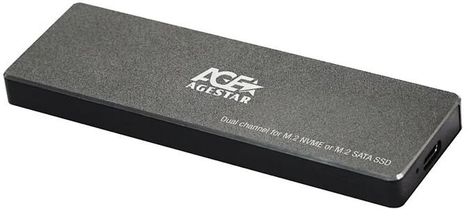 AGESTAR Внешний корпус SSD AgeStar 31UBVS6C NVMe/SATA USB3.0 алюминий черный M2 2280 B/M-key