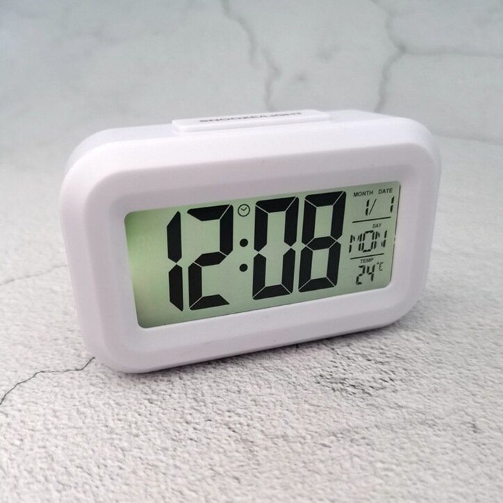 Светодиодный цифровой будильник настольные часы для дома и офиса подсветка будильник календарь настольные часы DT-1861. Цвет корпуса Белый.