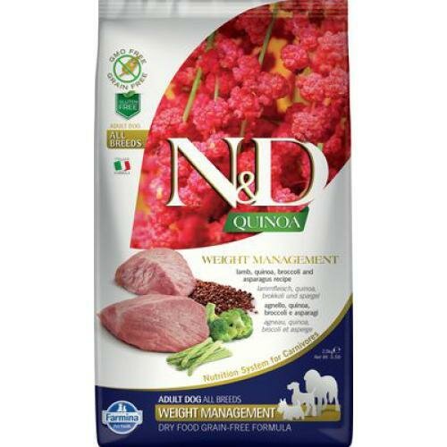 Сухой беззерновой корм для взрослых собак для контроля веса Farmina N&D Dog Quinoa Weight Management Lamb с ягненком и киноа 2,5 кг.