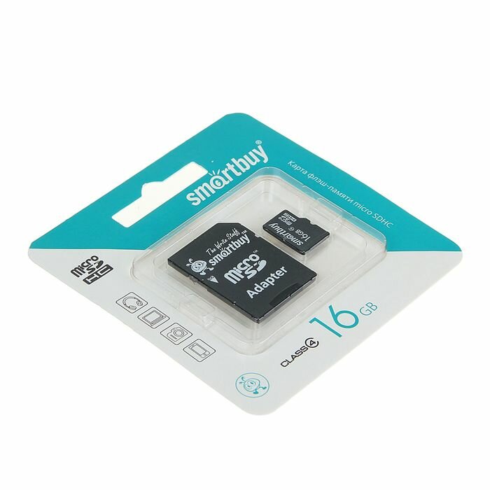 Карта памяти Smartbuy microSD, 16 Гб, SDHC, класс 4, с адаптером SD