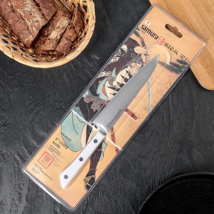 SAMURA Нож кухонный Samura HARAKIRI, универсальный, лезвие 15 см, белая рукоять - фотография № 3