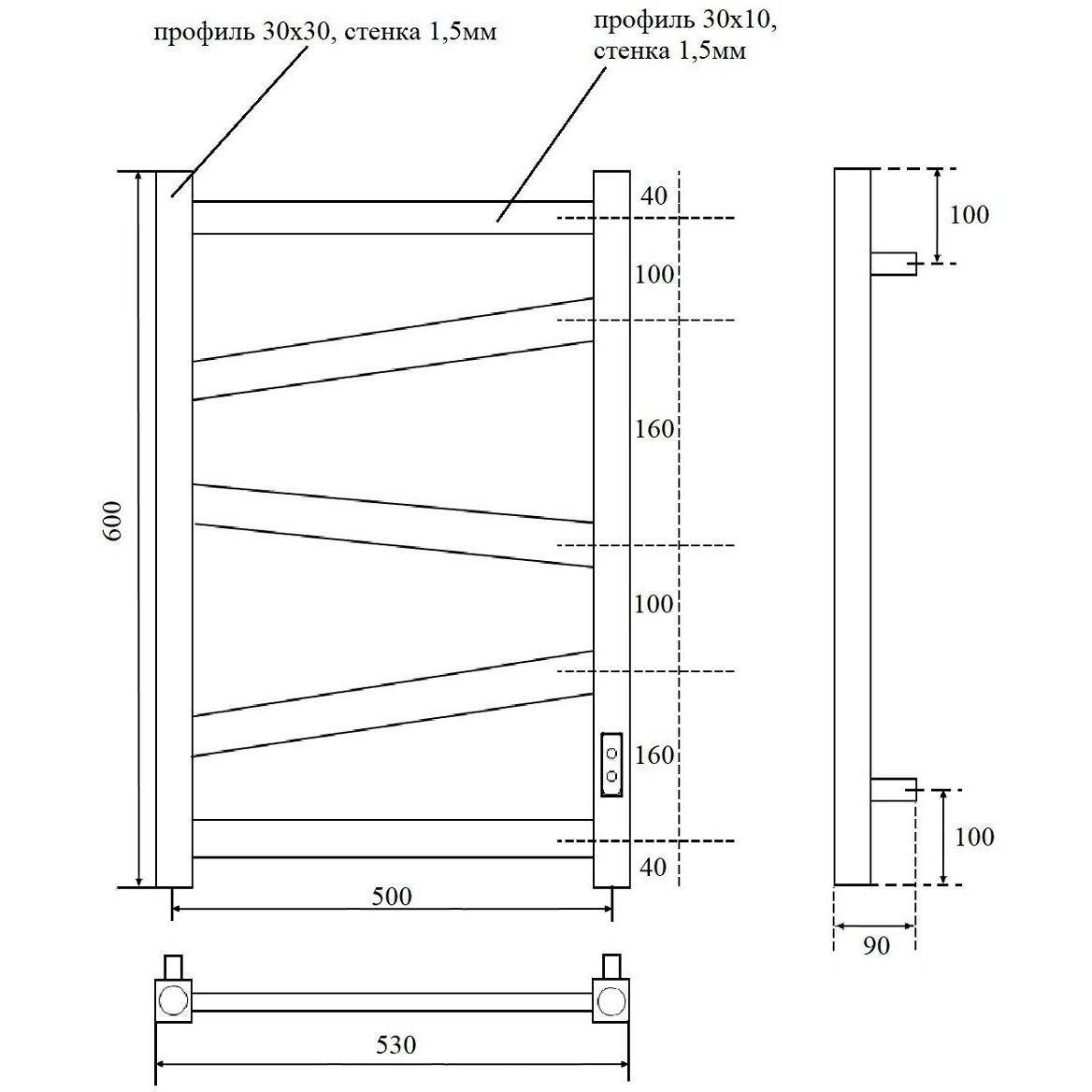 Полотенцесушитель электрический Point Феникс PN15856B П5 500x600, черный - фотография № 2