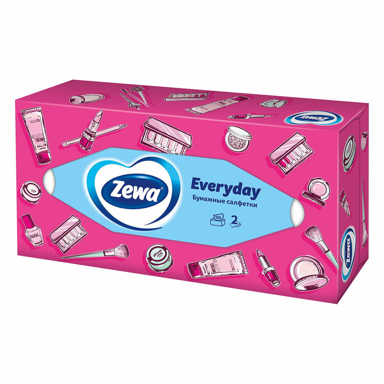 фото Упаковка 7 шт. Салфетки косметические 100 штук в картонном боксе, 2-слойные, ZEWA Everyday, 24516, 6286