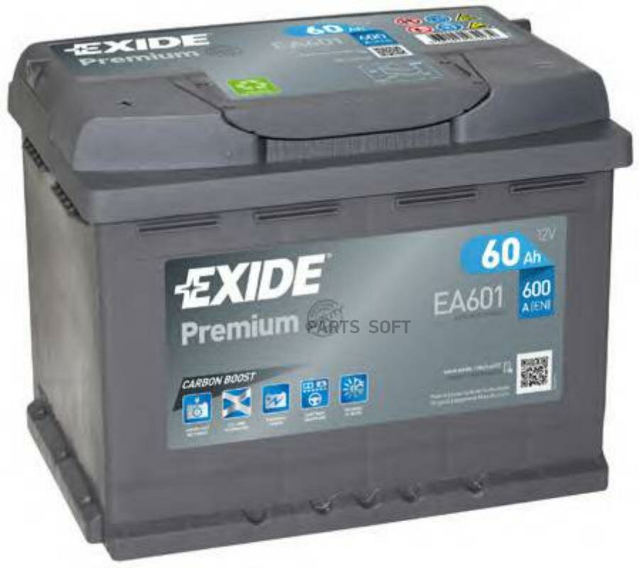 EXIDE EA601 EXIDE EA601 PREMIUM_аккумуляторная батарея! 19.5/17.9 рус 60Ah 600A 242/175/190 CARBON BOOST\