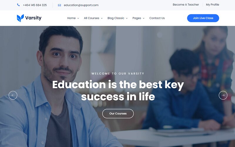 Шаблон Wordpress Varsity - School College University and Online Course Based Educational Theme WordPress