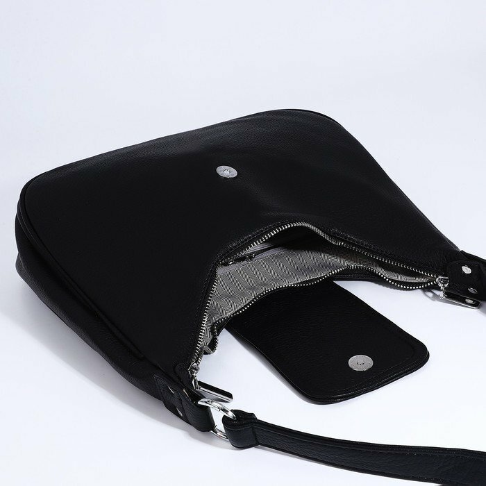 Сумка-мешок на молнии, наружный карман, длинный ремень, цвет чёрный - фотография № 7