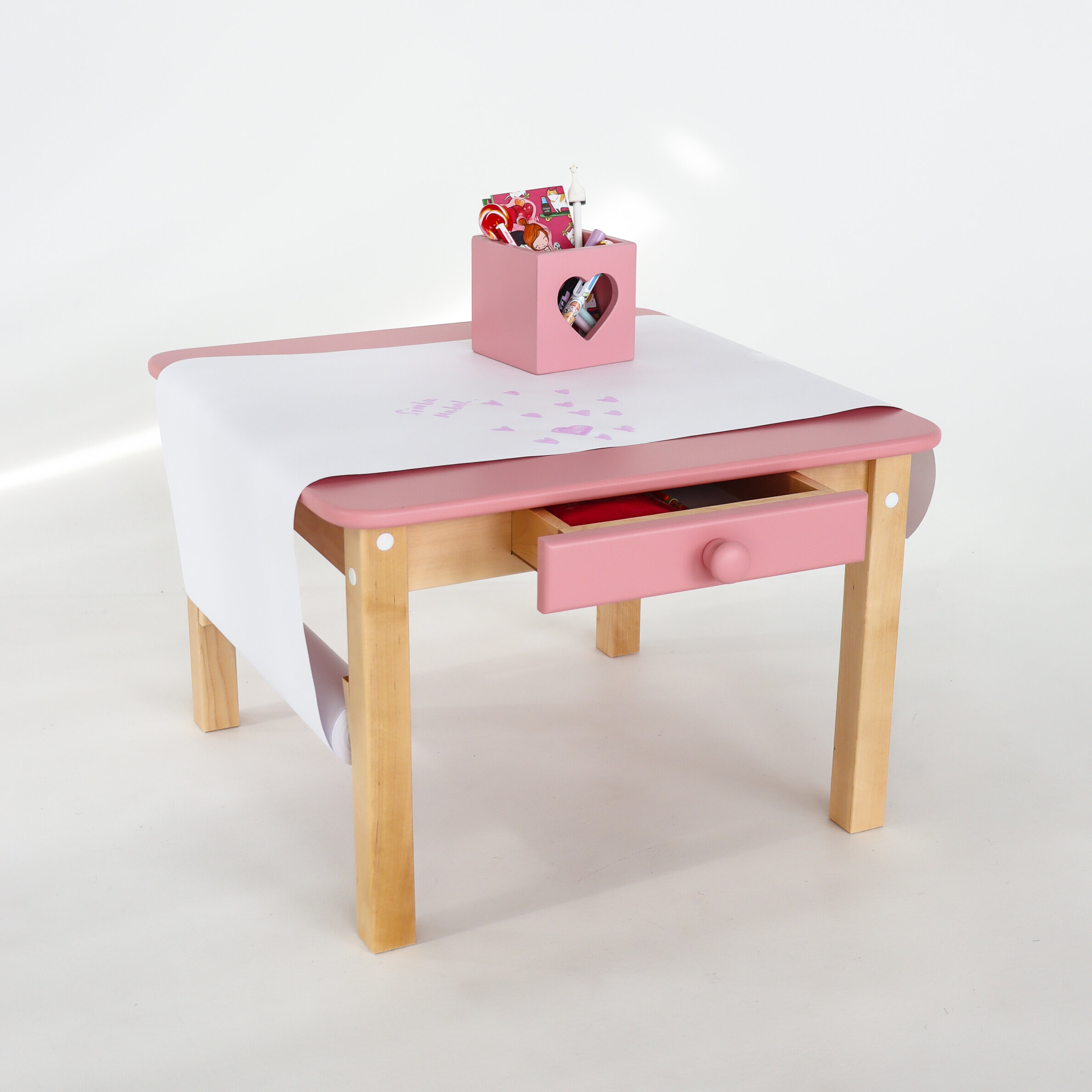 Растущий детский стол Forest Pink с ящиком из натурального дерева - фотография № 5