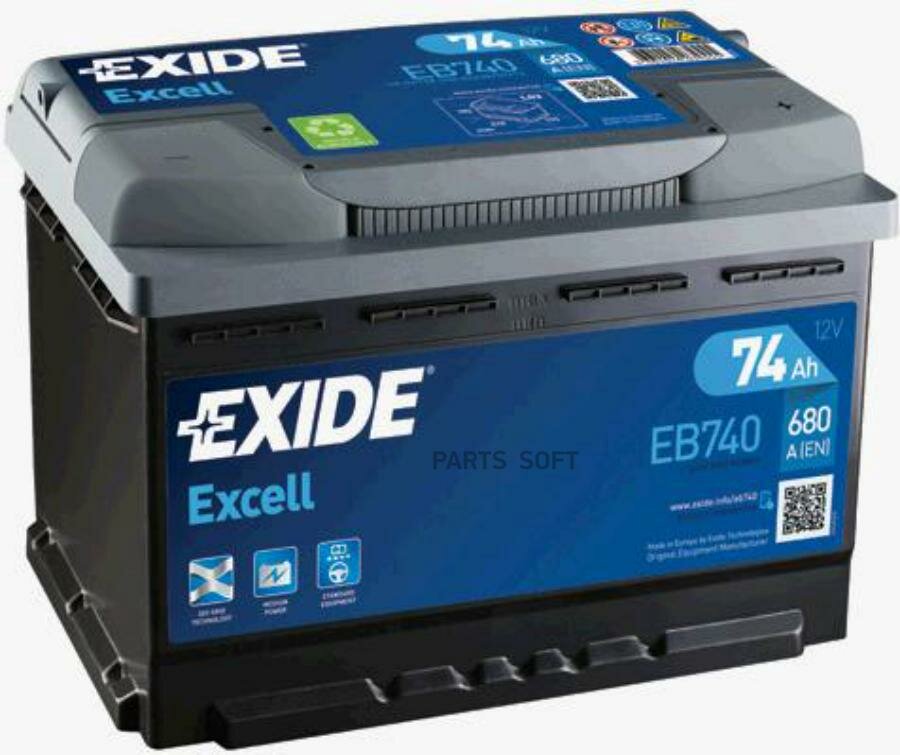 EXIDE EB740 EXIDE EB740 EXCELL_аккумуляторная батарея! 19.5/17.9 евро 74Ah 680A 278/175/190\