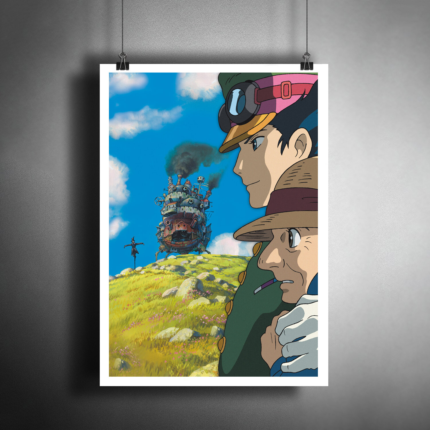 Постер плакат для интерьера Аниме. Миядзаки - HOWLS MOVING CASTLE. Ходячий замок/ Декор дома офиса бара. A3 (297 x 420 мм)