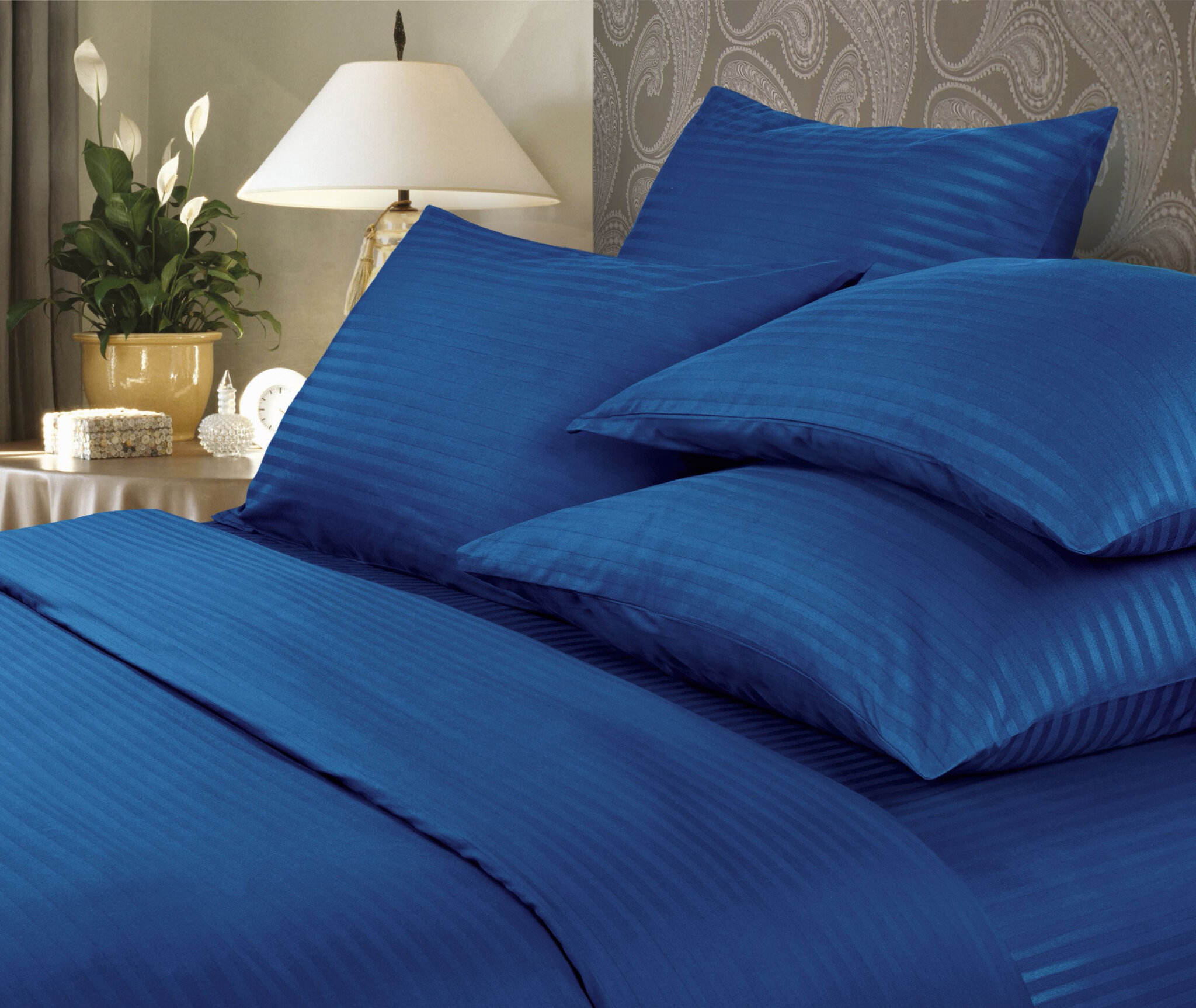 Постельное белье из страйп сатина Indigo Verossa (синий), 2,0 спальный (наволочки 70x70)
