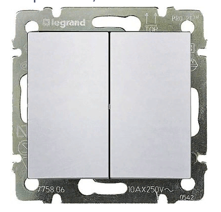 Выключатель "Legrand" Valena белый 2кл проходной 774408 без рамки