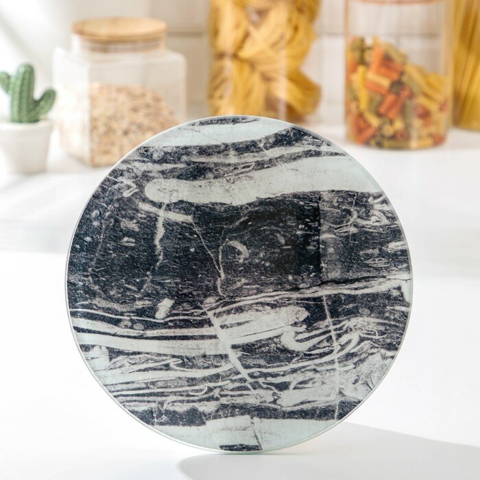 Доска разделочная стеклянная Доляна «Малахит», d=20 см, цвет серый - фотография № 1