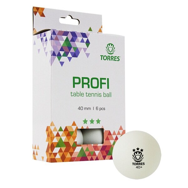 Мячи для настольного тенниса TORRES 3* Profi 40+ Plastic x6 White TT21012