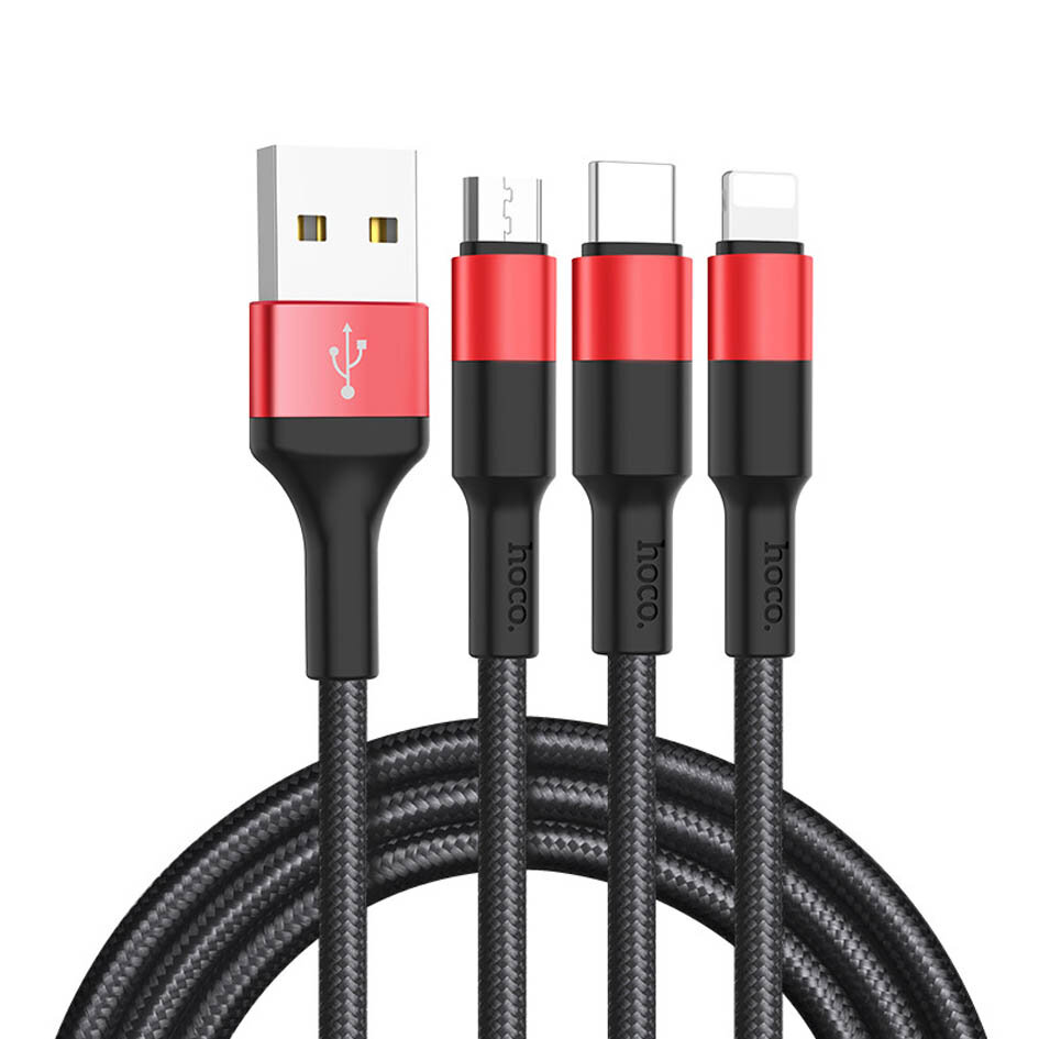 Кабель USB HOCO X26 Xpress 3 в 1 для Lightning Micro USB Type-C 2.0A 1 м черный с красным