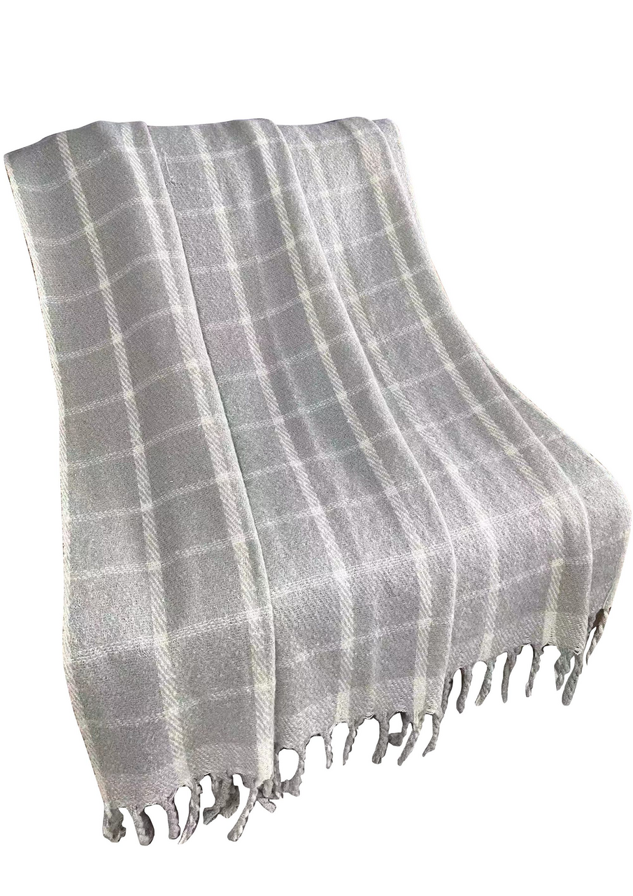 фото Tarrington House Плед полиэстер светло-серый серо-белая клетка 760г, 130 x 170см