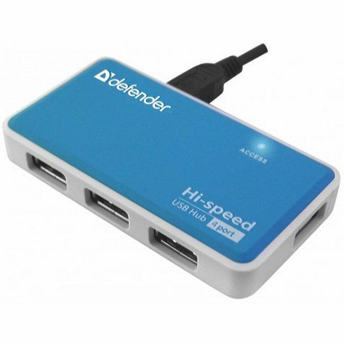 Разветвитель USB Defender Quadro Power хаб - концентратор 4 порта USB2.0 прямоугольник - сине-серый