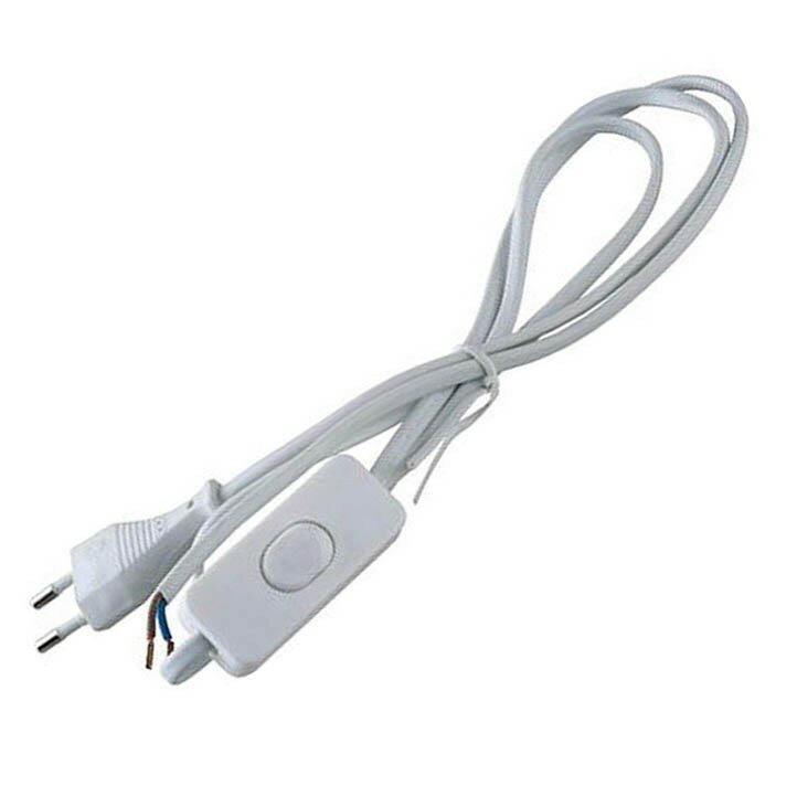 фото Кабель белый сетевой Volsten S-LRBK с плоской вилкой выключатель без земли