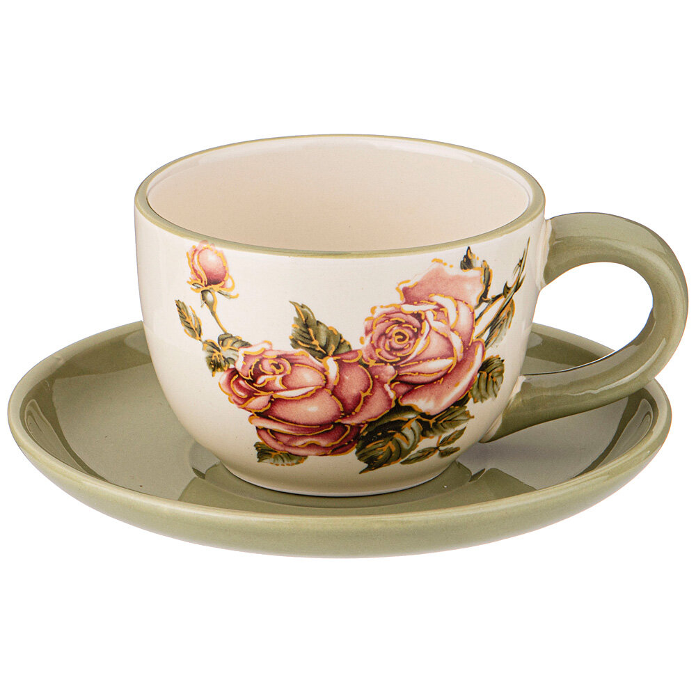 фото Набор чайный Agness "Корейская роза" из 2х предметов на 1 персону, чашка 220мл, блюдце 15х15х7см, тонкая керамика, белый, розовый (358-1981)