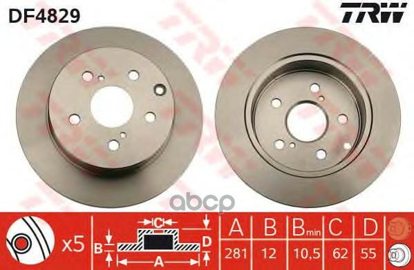 Df4829_диск Тормозной Задний! Toyota Rav4 2.0/2.2d 06> TRW арт. DF4829