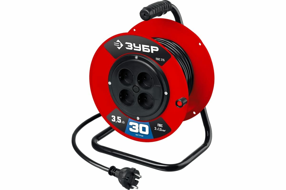 фото Силовой удлинитель на катушке ЗУБР ПВС 215 ПВС 2x1.5 30м 3500Вт 55103-30