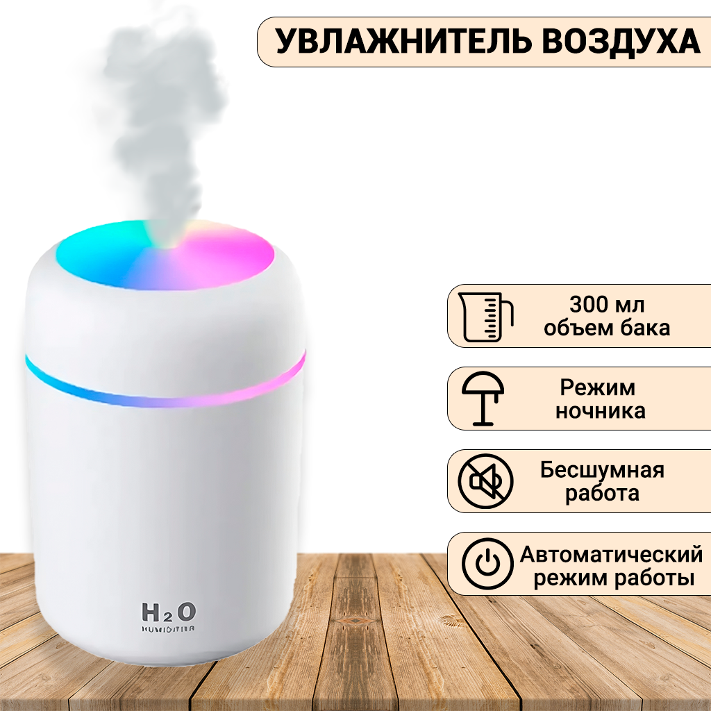 Увлажнитель воздуха H2O - портативный увлажнитель белого цвета с LED-подсветкой - фотография № 1