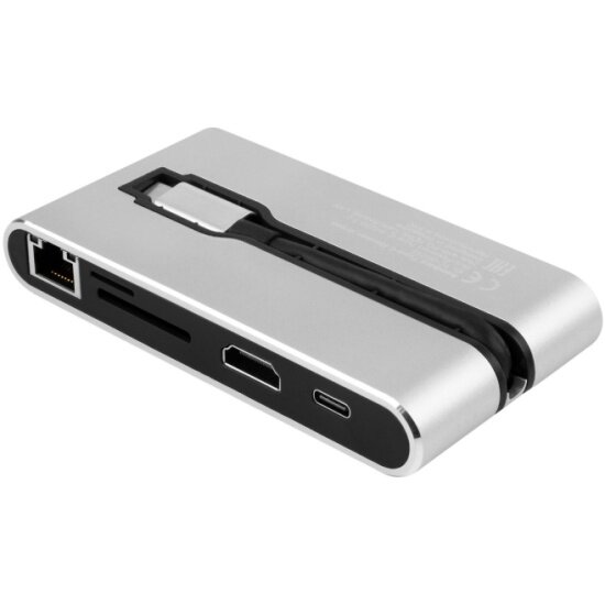 Разветвитель USB ROMBICA Type-C Hermes Black, USB 3.0 x 3, Type-C PD, HDMI, LAN, картридер, алюминий, черный