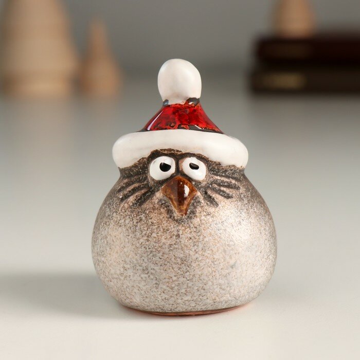 фото Сувенир керамика "Птенчик в красной шапочке" 4,8х4,9х6,3 см