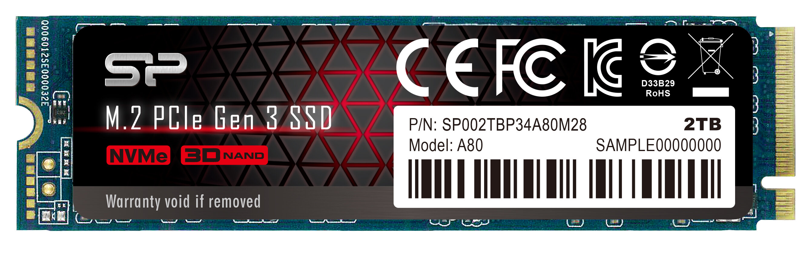 Твердотельный накопитель SSD M.2 2 Tb Silicon Power SP002TBP34A80M28 Read 3400Mb/s Write 3000Mb/s 3D NAND TLC