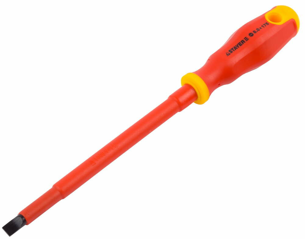 STAYER Отвертка STAYER "PROFI" "ELECTRO" диэлектрическая до 1000В, двухкомп рукоятка, SL 8,0 х 175 мм