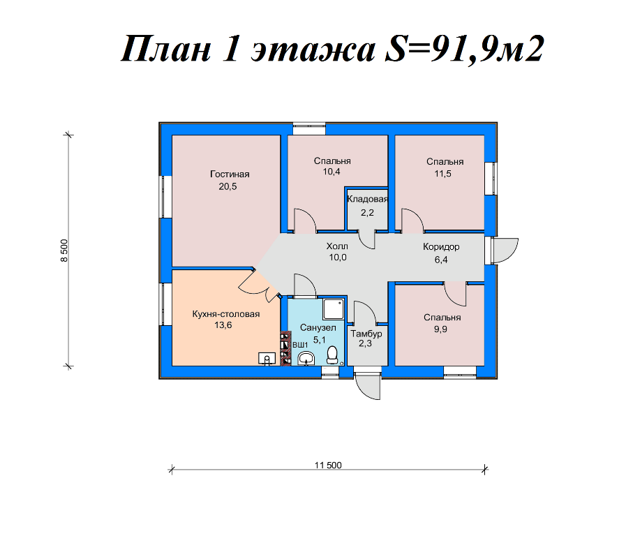 Проект жилого дома SD-proekt 11-0044 (91,9 м2, 11,5*8,5 м, газобетонный блок 400 мм, сайдинг) - фотография № 5
