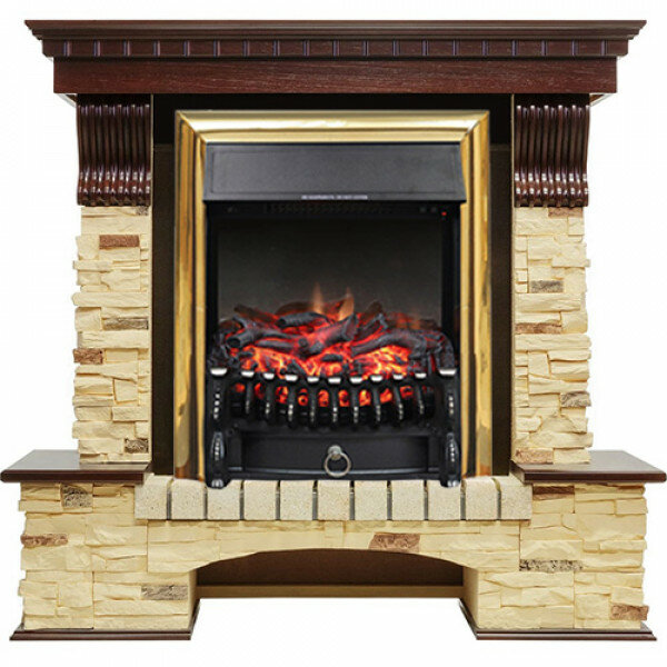 Электрокамин Royal Flame Pierre Luxe сланец с очагом Fobos FX Brass сланец/темный дуб