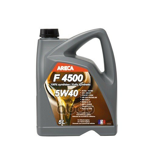 Areca Areca F4500 Essence 5W40 (4L)_Масло Мот!Синтacea A3/B4,Api Sn/Cf,Vw502/505,Mb229.3/226.5,Jaso Ma2