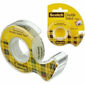 Клейкая лента канцелярская Scotch прозрачная двухсторонняя 12 мм x 6.3 м (с диспенсером), 631915