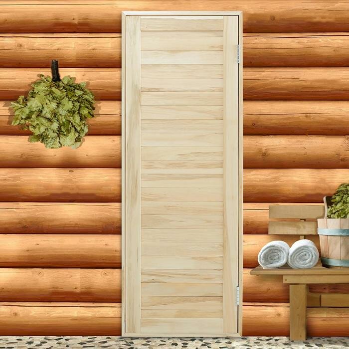 Дверь для бани и сауны из шпунтованной доски, липа Эконом, 190х70 см - фотография № 1