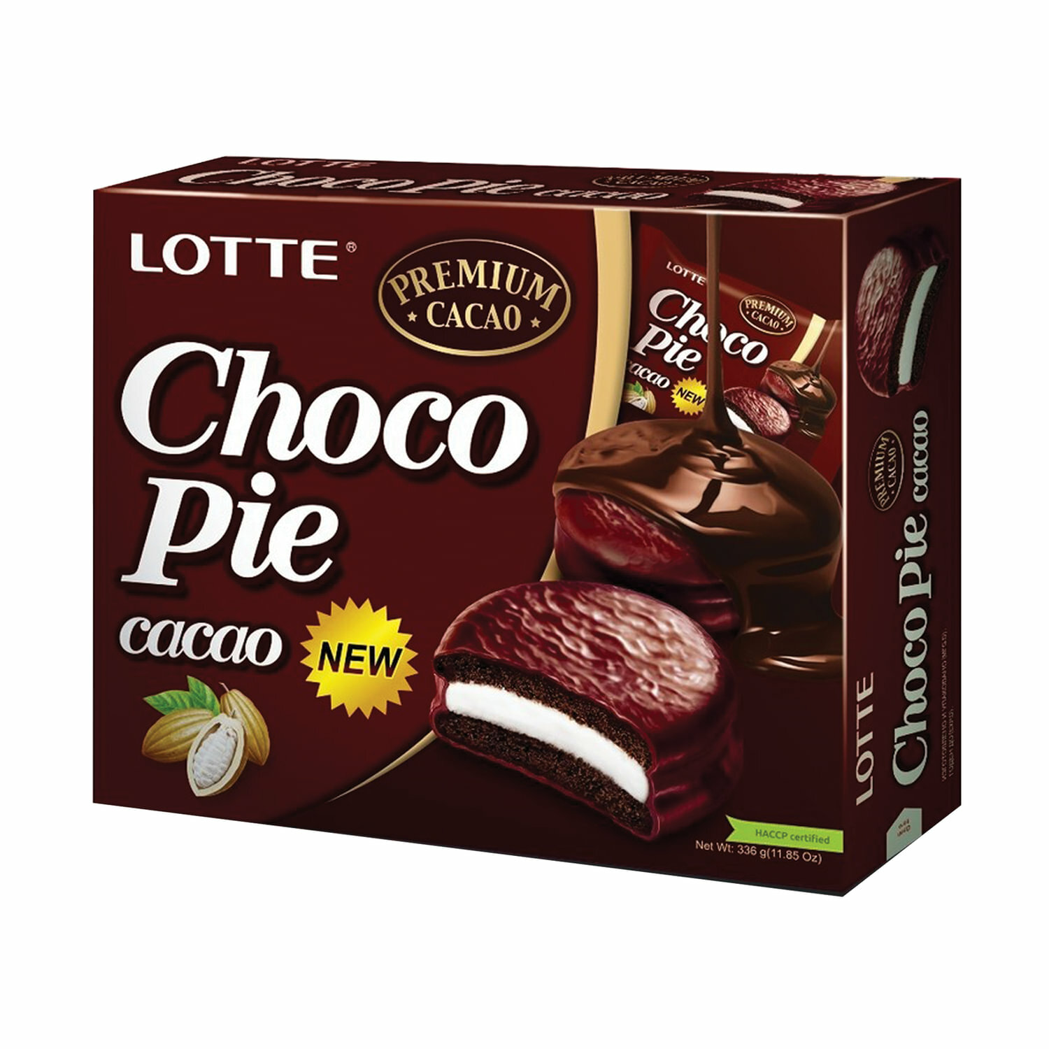 Печенье LOTTE "Choco Pie Cacao" ("Чоко Пай Какао"), глазированное, картонная упаковка, 336 г, 12 шт. х 28 г - фотография № 2