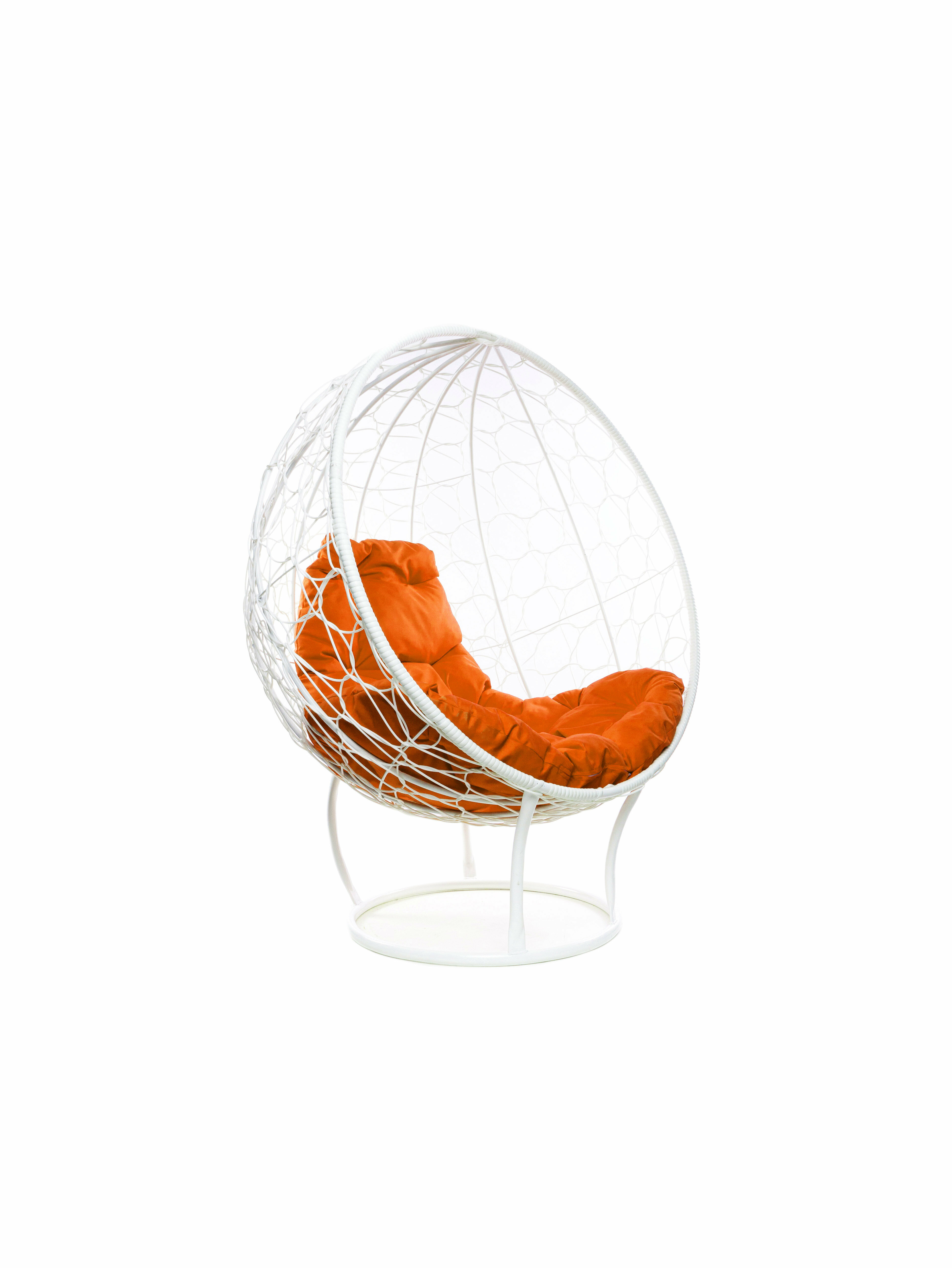 Кресло на подставке ротанг белый, оранжевая подушка - фотография № 4