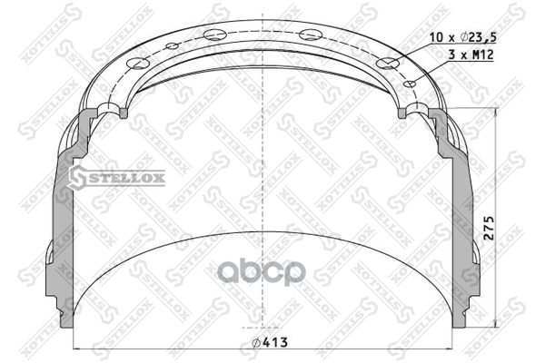 85-00028-Sx_торм. Барабан !413X203/213 H=275 D=295/335 N10x23.5 Scania Stellox арт. 85-00028-SX