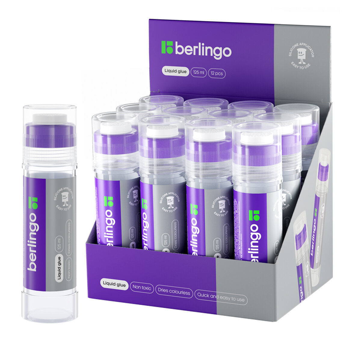 фото Клей канцелярский Berlingo, с силиконовым аппликатором, 125мл - 6 шт.