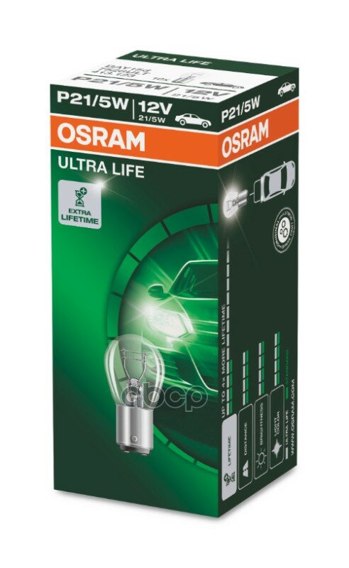 Лампа 12v P21/5w 21/5w Bay15d Osram Ultra Life Картон 7528ult Osram арт. 7528ULT