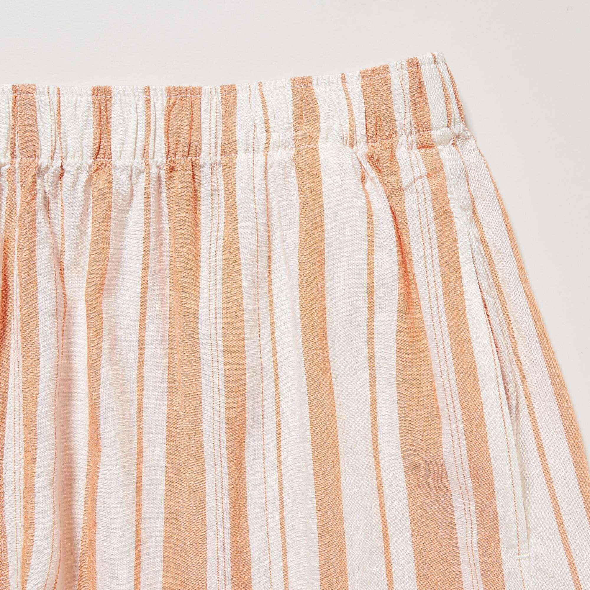 Полосатый комплект из смеси льна с короткими рукавами и шортами, оранжевый, XS - фотография № 10