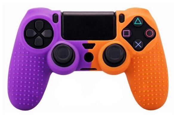 Чехол на геймпад PS4: рифленый + насадки Фиолетовый/Оранжевый