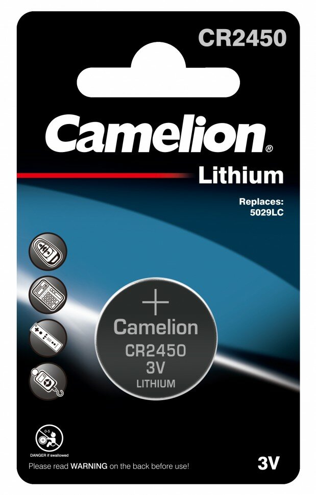 Элемент питания диск. СR2450 BL-1 (литиевая,3V) 1шт на бл. Camelion
