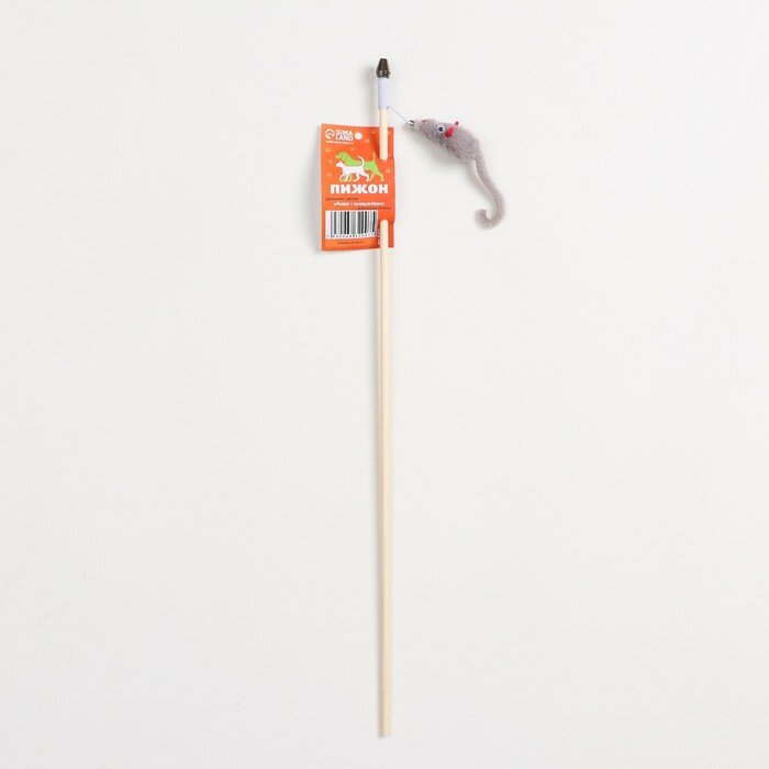 Дразнилка - удочка "Мышка с колокольчиком" на деревянной палочке - фотография № 4