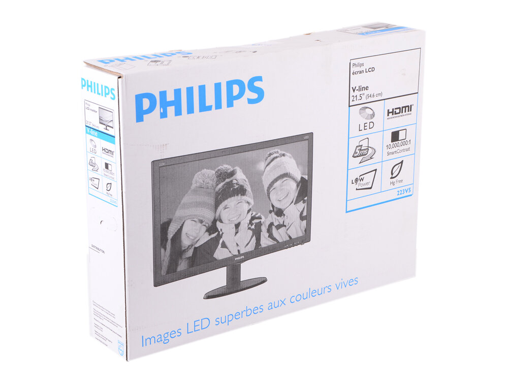 Монитор 21.5" Philips 223V5LHSB/00(01) Black Hairline WLED, 1920x1080, 5ms, 250 cd/m2, 1000:1 (DCR 10M:1), D-Sub, HDMI, vesa
